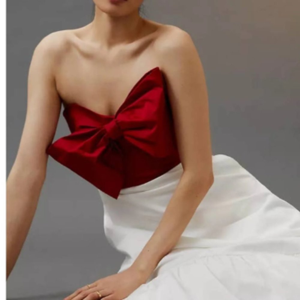 New Anthropologie HUTCH Bow-Tie Maxi Dress $218 STRAPLESS Red Size 10 - NWT